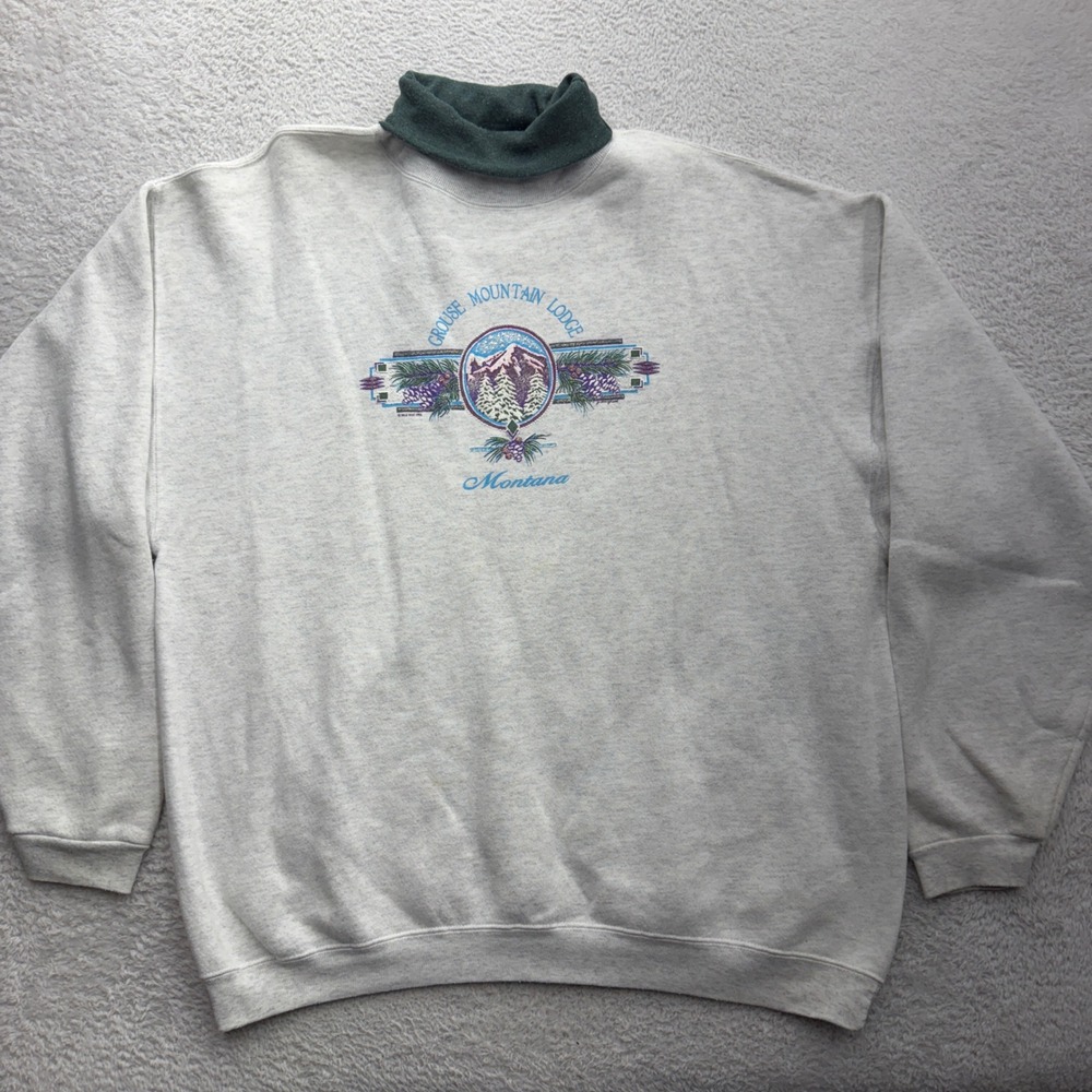 Vintage 90s HL Miller Gold Montana Grouse Mountain Lodge Mock Neck Sweatshirt XL